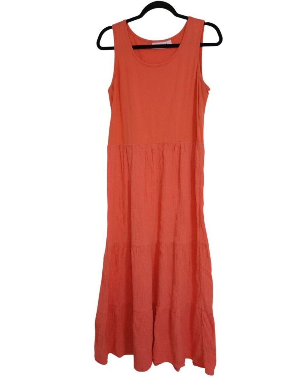 Belle Beach Kim Gravel Maxi Dress Sleeveless Coral Tiered Size M 100% Cotton